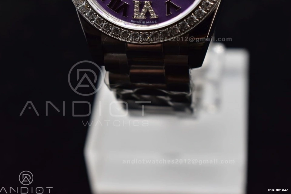 278289 President Purple Steel Diamonds DateJust Roman 552 Ladies Bezel Dial 316L BPF Contemporary on Markers Style 31 Bracelet 0512